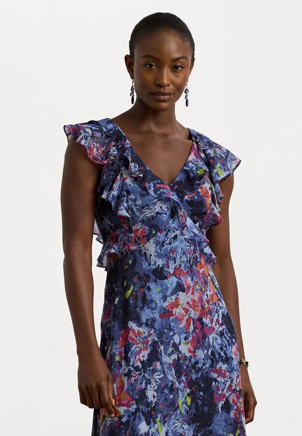 Print Ruffle Trim Georgette Midi Dress - Day dress