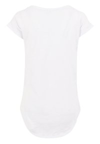 White short-sleeve t-shirt with a rounded neckline, curved hemline, and soft texture. No visible patterns or accents.