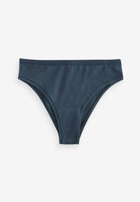 Slip da bikini blu navy realizzato in tessuto morbido e liscio, con un design a vita alta e una sottile fascia branded per una vestibilità sicura.