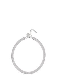 Collar de cadena de plata con un patrón de espiga, que cuenta con un cierre y una cadena ajustable en la parte posterior para personalizar la longitud.