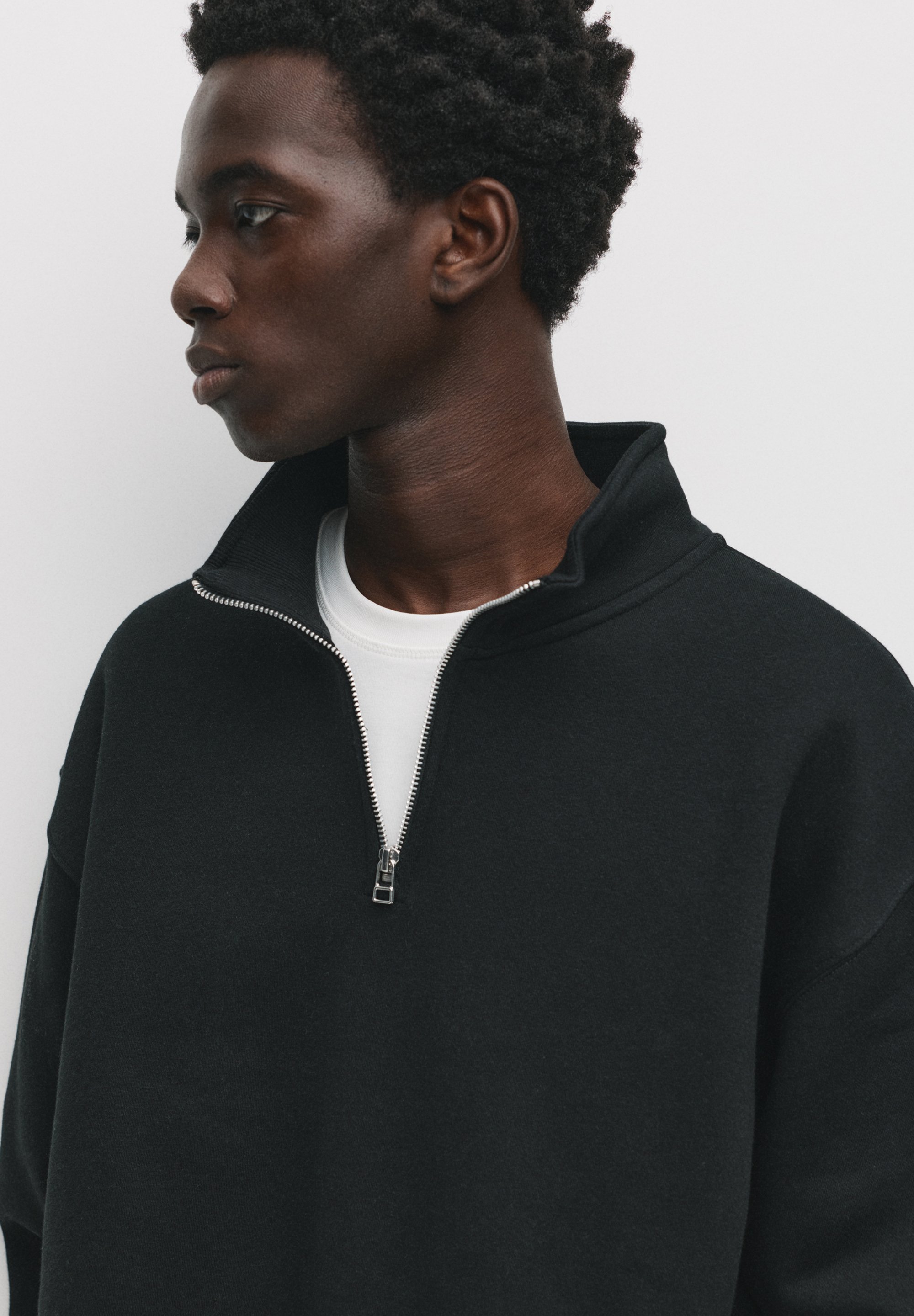 PULL&BEAR BASIC QUARTER-ZIP - Sweatshirt - black/noir - ZALANDO.FR