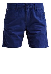 Námořnické modré bavlněné volnočasové šortky s knoflíkovým a zipovým zapínáním, poutky na opasek, bočními kapsami a malým logem na levé straně.