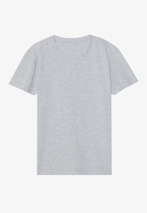 Gray short-sleeve t-shirt made from soft cotton blend, featuring a classic round neckline and a smooth, lightweight texture.