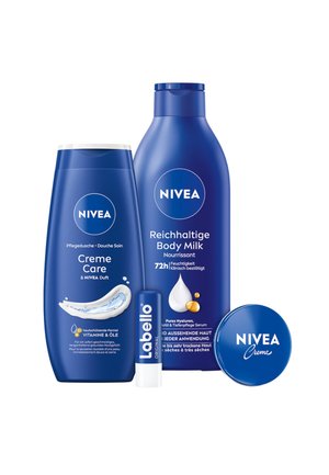WOHLFÜHL MOMENTE GESCHENKSET CREME + BODY MILK + PFLEGEDUSCHE + LABELLO - Shower gel - -