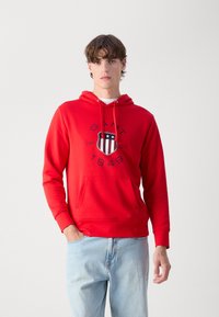 GANT PRINT HOODIE - Jersey con capucha - bright red