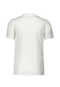 T-shirt med kort ärm i vitt för sportbruk. Nätstruktur på övre ryggen, solid nedre del. Rund hals med förstärkta sömmar och minimal varumärkeslogotyp.