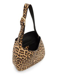 Borsa a spalla con stampa leopardata, dalla forma curva, con dettagli in oro e una superficie morbida e texture. Presenta una tasca interna.
