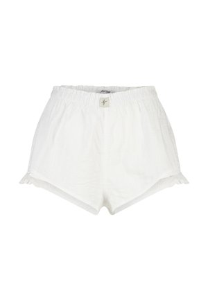 Witte shorts met elastische taille en een klein logolabel in het midden, met subtiele ruches aan de pijpzoom.