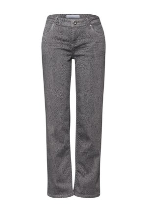 Grijze jeans met slangenprint en een rechte pijp, gemaakt van denim. Voorzien van een knoopsluiting en een vijfzakkenstijl.