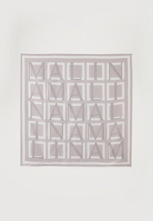 Eșarfă pătrată cu model geometric în grilă repetitivă și litere care formează cuvântul "MALION".
