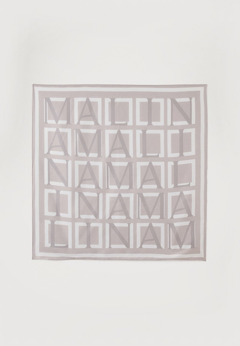 Τετράγωνο μαντήλι με επαναλαμβανόμενο γεωμετρικό πλέγμα και γράμματα που σχηματίζουν τη λέξη «MALION».