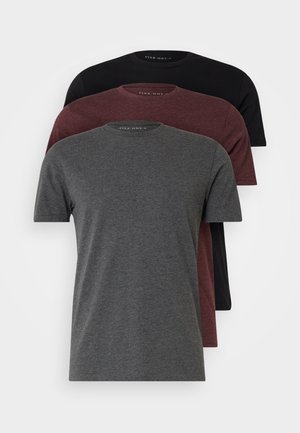 Pier One 3 PACK - Tricou basic - black/mottled dark grey/bordeaux