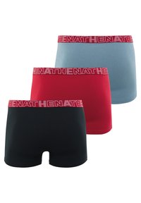 Ensemble de boxers pour hommes, disponible en trois couleurs : noir, rouge et bleu clair. Tissu doux avec une ceinture élastique rouge audacieuse.