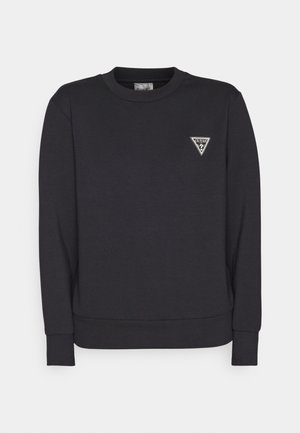 Felpa nera in tessuto morbido, con colletto rotondo, maniche lunghe e un piccolo logo triangolare sul petto.