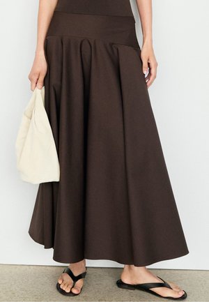 Massimo Dutti, FLOUNCE MIDI SKIRT WITH YOKE DETAIL - Maxirock - dark brown