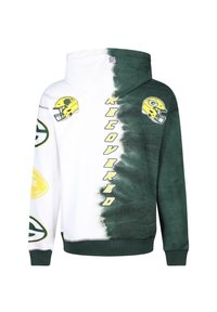 Vihreä ja valkoinen taitaudu-hoodie, jossa on jalkapallokypärägrafiikkaa, "RECOVERED"-teksti ja NFL-logo. Varustettu värjätyillä hihoilla ja helmalla.