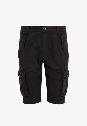 Zwarte cargoshorts van stevige katoen, met twee zijzakken, een knoopsluiting en een gestikte afwerking op de tailleband.