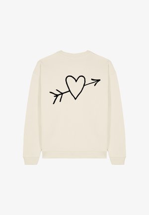 Felpa color crema con un design di cuore nero e freccia ricamato sul retro. Tessuto morbido con polsini e orlo a coste.