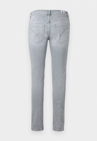 Light gray denim jeans with a slim fit, featuring two back pockets, a standard waistband, and subtle stitching details.