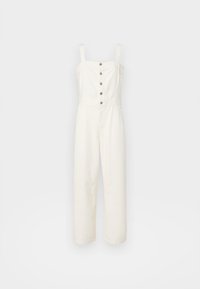 Vit denimoverall med justerbara band, med knäppning framtill och vida ben. Slät textur och skräddarsydd passform.
