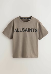 Beezist puuvillane T-särk lühikeste varrukatega, ümmarguse kaelusega ja musta teksti "ALLSAINTS" esiosas. Sile tekstuur ja mugav lõige.