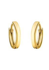 Guldörhängen med en slät, rund design. Polerad yta, med gångjärnslås och strömlinjeformad form.