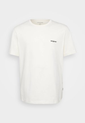 T-shirt bianco in cotone con maniche corte, scollatura rotonda e testo nero "Originals" sul lato sinistro anteriore. Texture morbida e taglio dritto.