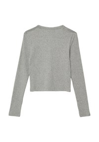 Grijze lange mouwen cropped top van ribstof, met een ronde halslijn en eenvoudige stiksels met een soepele textuur.
