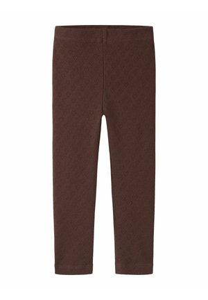Leggings marron avec un motif discret en forme de cœur, coupe droite et taille élastique, adaptés à un usage décontracté.