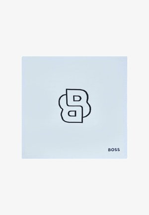 Light blue square cloth with black mirrored B logo in center and "BOSS" text in bottom right corner.