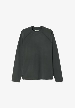 Tumes hallusärk, mis on valmistatud puuvillast, millel on ringkaelus ja raglanvarrukad. Sile tekstuur koos nähtavate õmbluste detailidega.