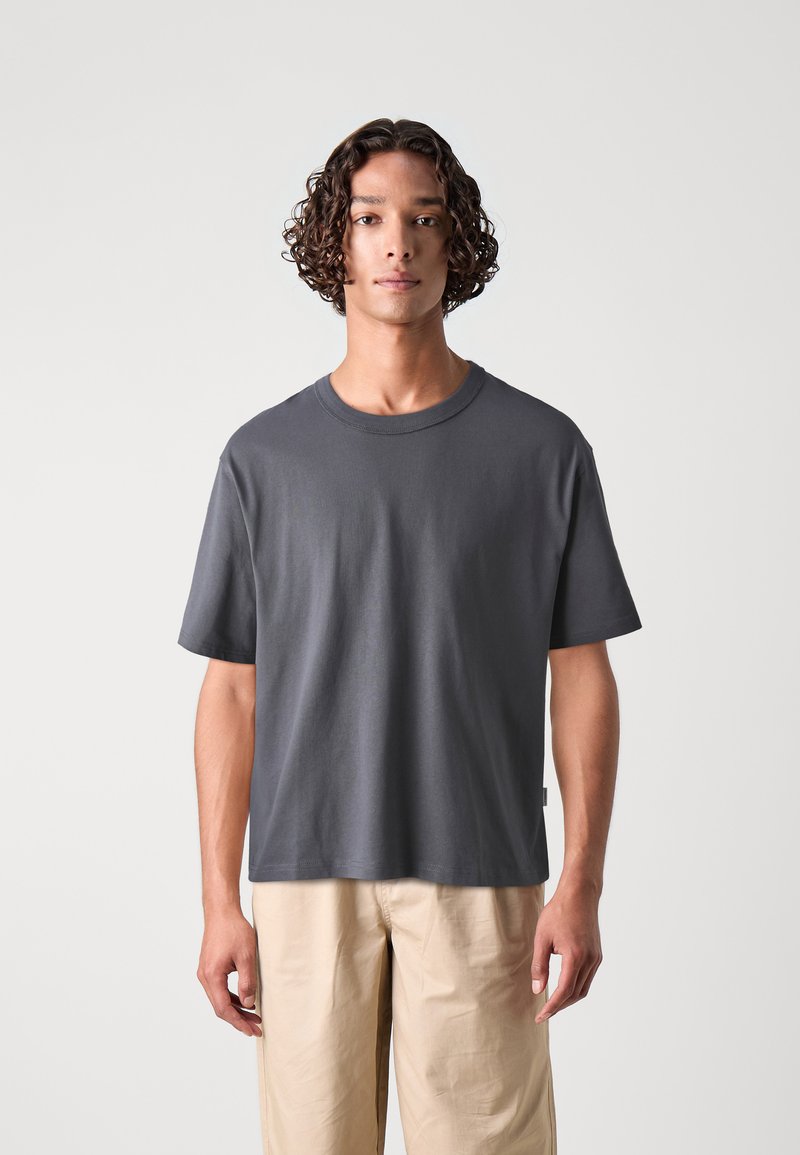 Jack & Jones JORHAWTHORNE BLANKS BIND CROPPED TEE - Tricou basic - iron gate