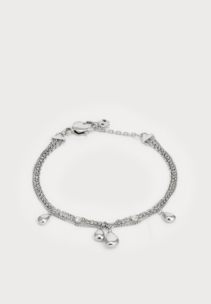 Sidabrinė apyrankė su dviem sluoksniuotais grandinėlėmis ir trimis lašo formos pakabukais. Aprūpinta homariniu užsegimu ir reguliuojamu ilgiu, pasižymi paprastu dizainu.