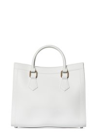 Borsa tote bianca in morbido materiale sintetico, con manici arrotondati e accessori in oro. Design strutturato con dettagli minimalisti.