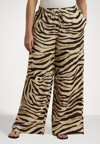 Lauren Ralph Lauren Woman ZEBRA-PRINT LINEN WIDE-LEG PANT - Pantaloni - cream/brown