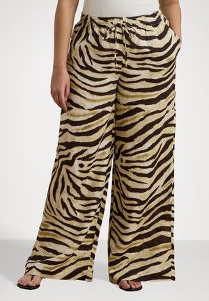 ZEBRA-PRINT LINEN WIDE-LEG PANT - Pantaloni - cream/brown
