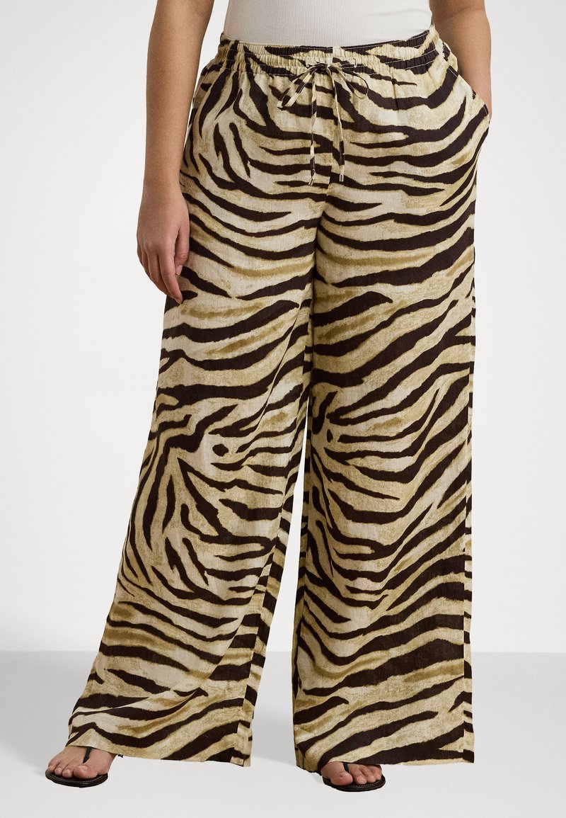 Lauren Ralph Lauren Woman ZEBRA-PRINT LINEN WIDE-LEG PANT - Hlače - cream/brown