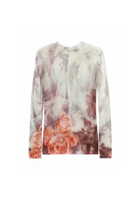 Top a maniche lunghe con un design floreale nei toni del rosa, arancio e grigio tenue. Realizzato in un morbido tessuto testurizzato con scollo rotondo.