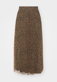 Falda plisada con estampado de leopardo en beige y negro, hecha de una tela ligera, con un diseño fluidos y una cintura elástica.