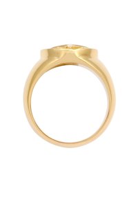 Gold ring with a smooth, polished finish. Features a raised, diamond-shaped top with subtle texturing. Inner band is rounded for comfort.