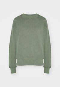 Felpa verde in cotone con colletto rotondo, polsini e orlo a costine. Presenta un logo discreto sul petto e una finitura morbida e texturizzata.