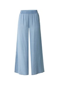 Jasnoniebieskie spodnie szerokie wykonane z miękkiego materiału, z elastycznym paskiem w talii dla komfortu. Projekt zapewnia luźny krój i swobodny wygląd.