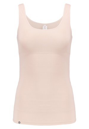 Lichtroze tanktop met een aansluitend ontwerp, gemaakt van een zachte, rekbare stof. Kenmerkt brede schouderbanden en een naadloze, gladde textuur.