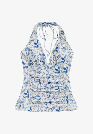 Next, TALL FIT - HALTERNECK TUMMY CONTROL TANKINI TOP - Bikini top - cream blue ditsy floral