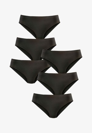 Black cotton hipster panties, featuring a smooth texture, mid-rise waist, and simple design. Pack of six with no visible branding or patterns.
