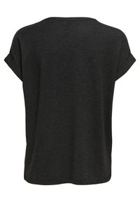 T-shirt nera a maniche corte realizzata in tessuto morbido. Presenta una vestibilità comoda con maniche arrotolate e un collo rotondo.