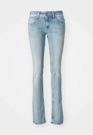 Világoskék farmernadrág, bootcut fazon, öt zsebes stílus, megfakult részletek, cipzáras és gombos zárás, finom varrási díszítések, közepes derék.