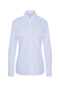 Witte blouse met lange mouwen van een katoenmix, voorzien van een klassieke kraag, knoopsluiting en twee borstzakken. Glad textuur en slimfit ontwerp.