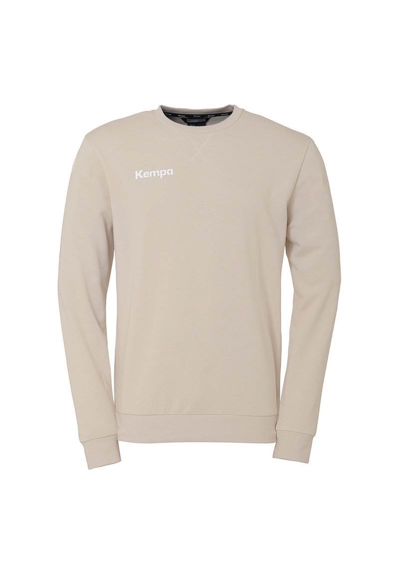 Sweat à manches longues beige en mélange de coton, avec un col rond et des poignets côtelés. Logo "Kempa" imprimé en blanc sur le devant.