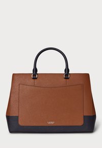 Lauren Ralph Lauren STRIPED LEATHER LARGE HANNA SATCHEL - Käsilaukku - brown/navy